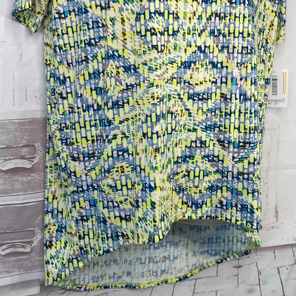 LuLaRoe Irma Womens White Blue Yellow Abstract Hi Lo Casual Shirt Top Large L - Picture 3 of 12